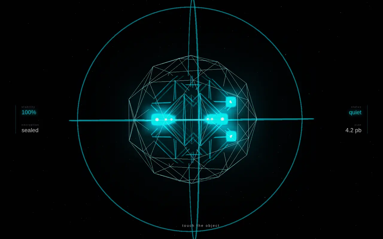 Core Memory: a glowing wireframe sphere crossed by two orbits
